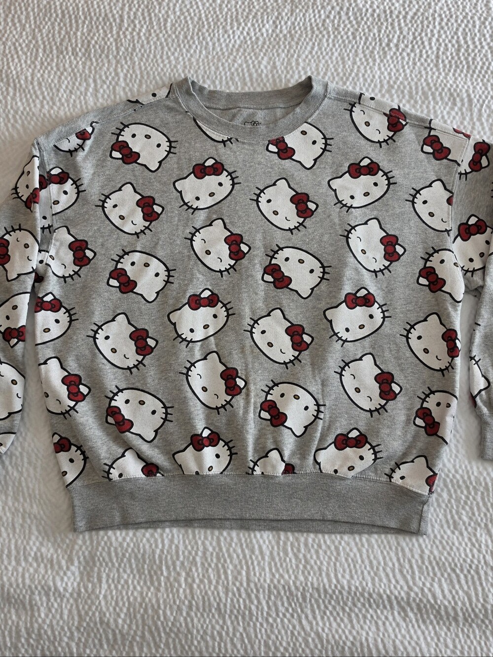 Hello Kitty Pattern Gray Crewneck Sweatshirt